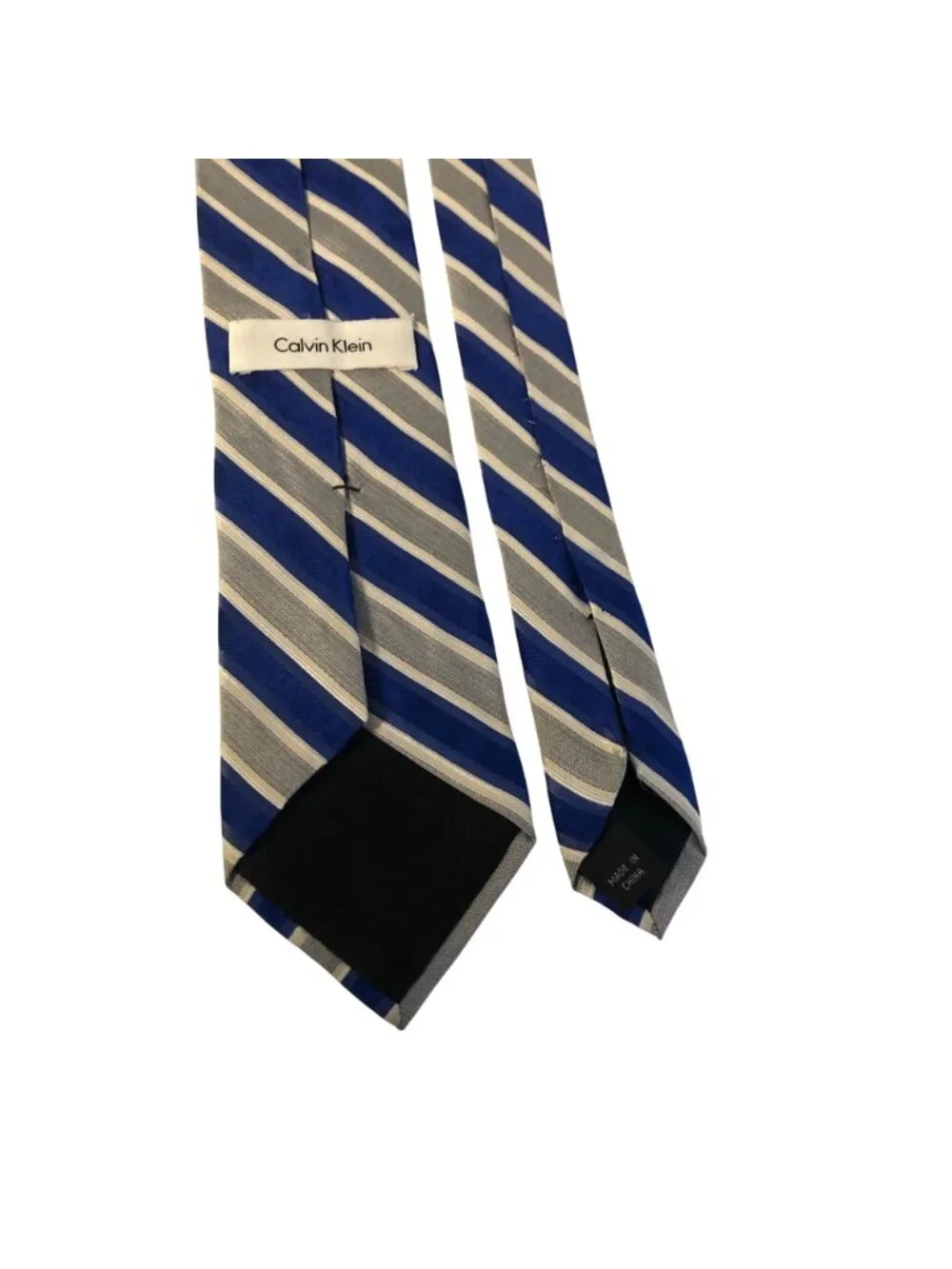 Calvin Klein Silk Tie Blue Gray Striped Mens Necktie Office Work Formal Gift